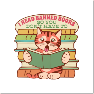 I Read Banned Books Cat Posters and Art